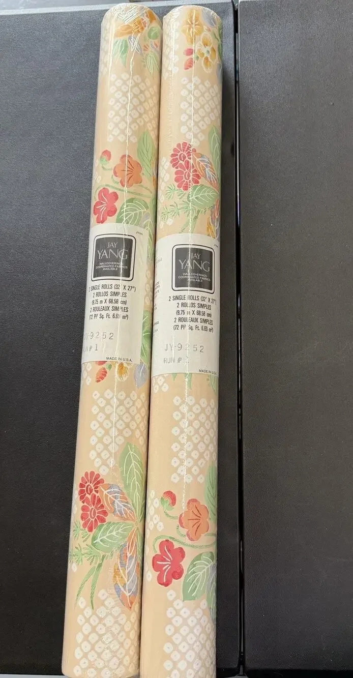 Vintage Jay Yang 2 Double Rolls Floral Palm Wallpaper 80s Shabby Chic Flowers